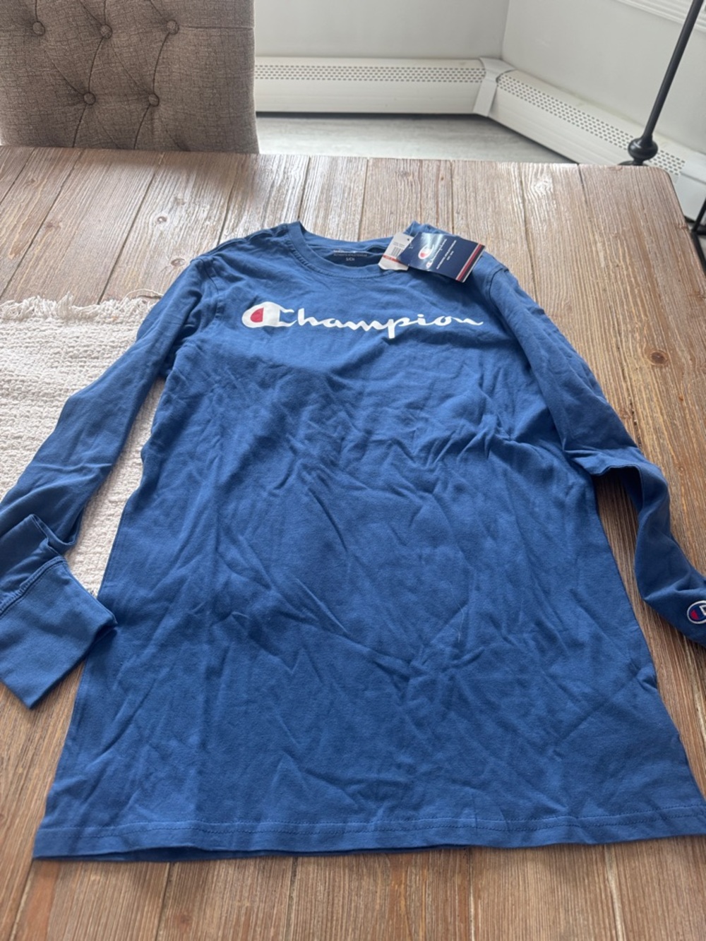 Champion Navy Blue Long Sleeve Script Logo Tee